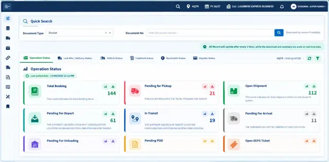 LogiBrisk logistics operations dashboard with real-time shipment status