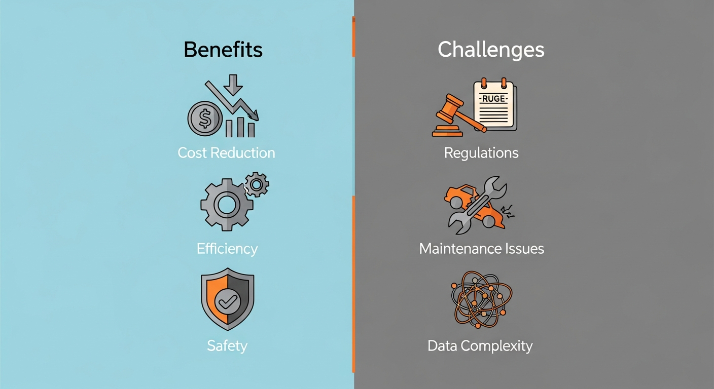 "An illustration comparing the benefits and challenges typically encountered in fleet management."